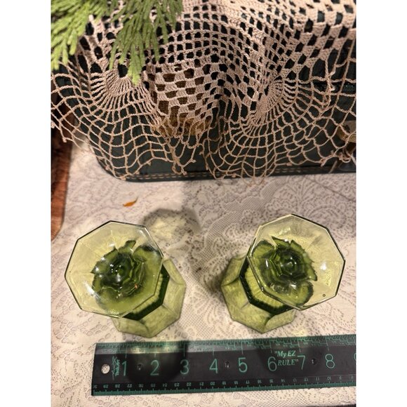 Vintage 1960s Green Octagonal Goblets (7) by Independence Small 7 oz. 4.75" T - Picture 6 of 8